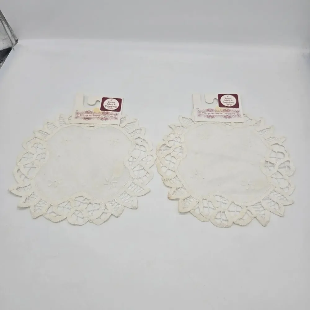 Vintage Battenburg Lace Doily Set of 2 Wimpole Street Creations  Lace Doilies